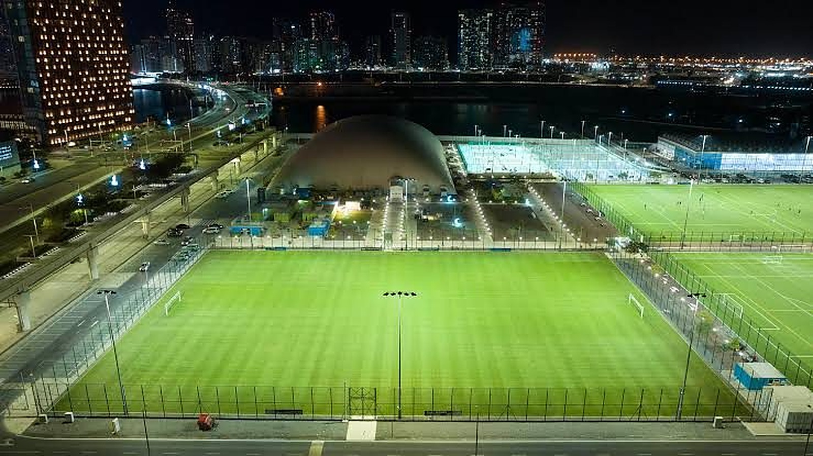 Active sports pitch at night