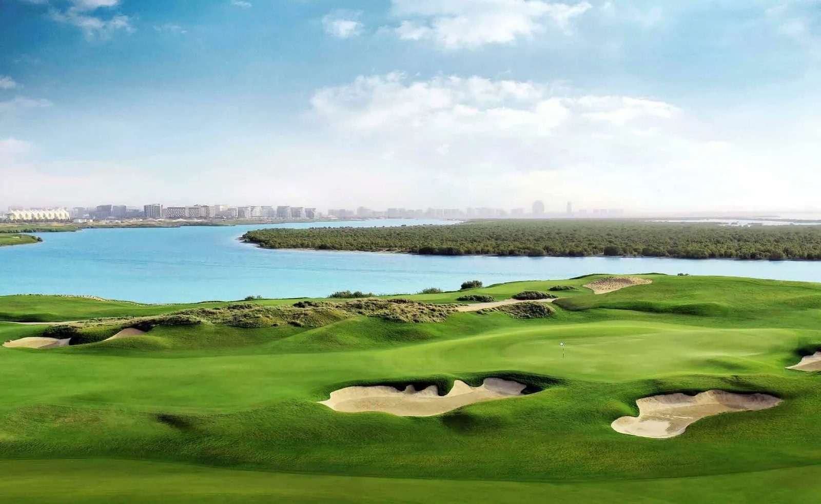Yas Links golf course along the lagoon