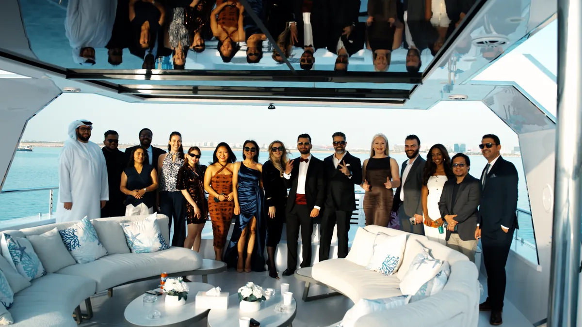Team photo on the yacht, awards night