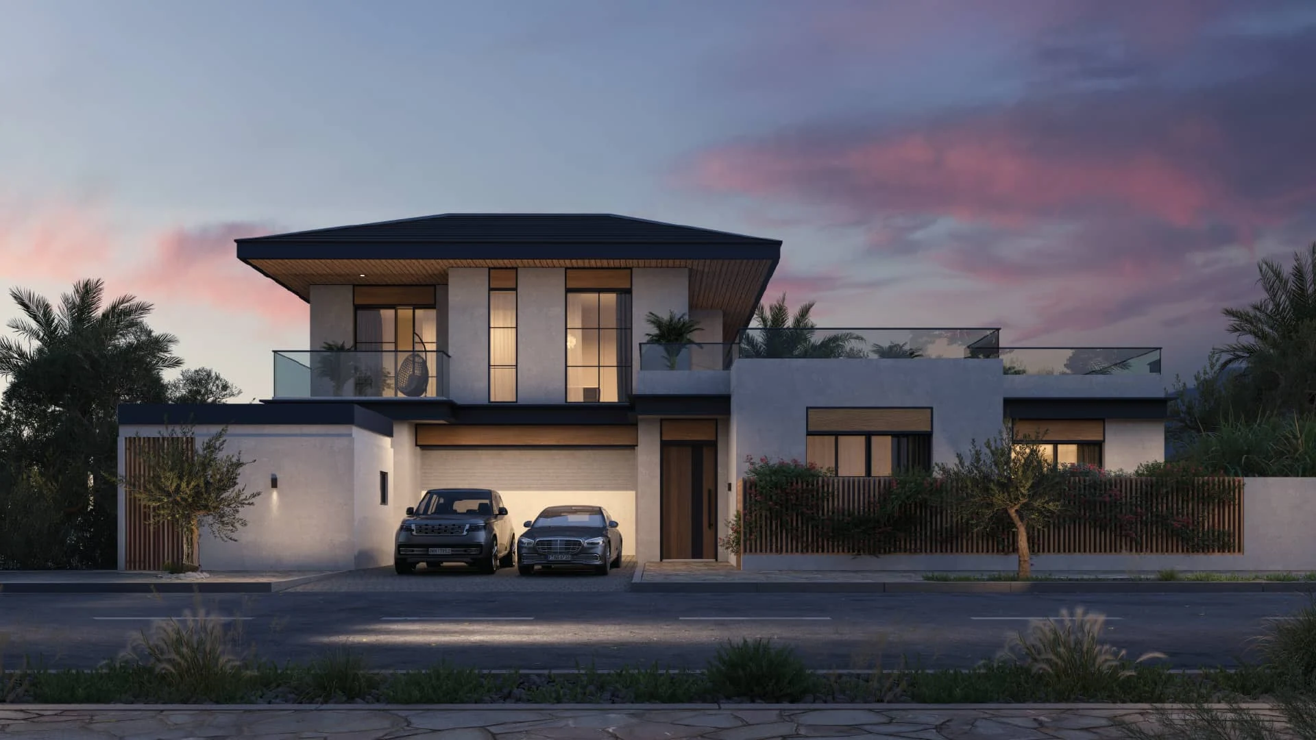 Al Naseem Community villa render at dusk