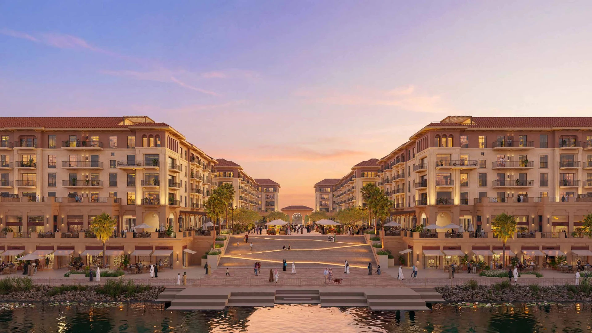 Souk Alhambra promenade and lake render