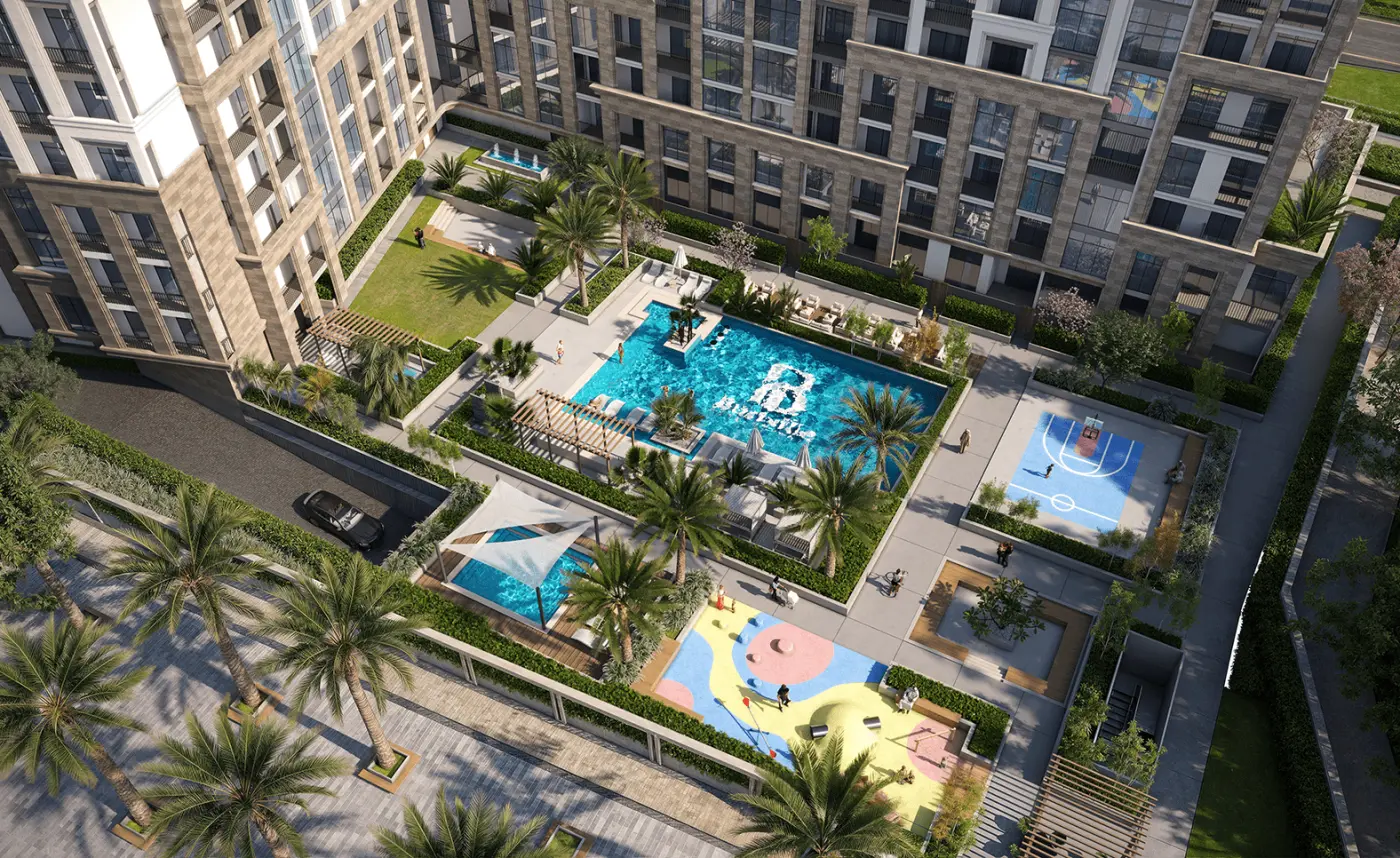 Garden and pool render at Bab Al Qasr Residence 31
