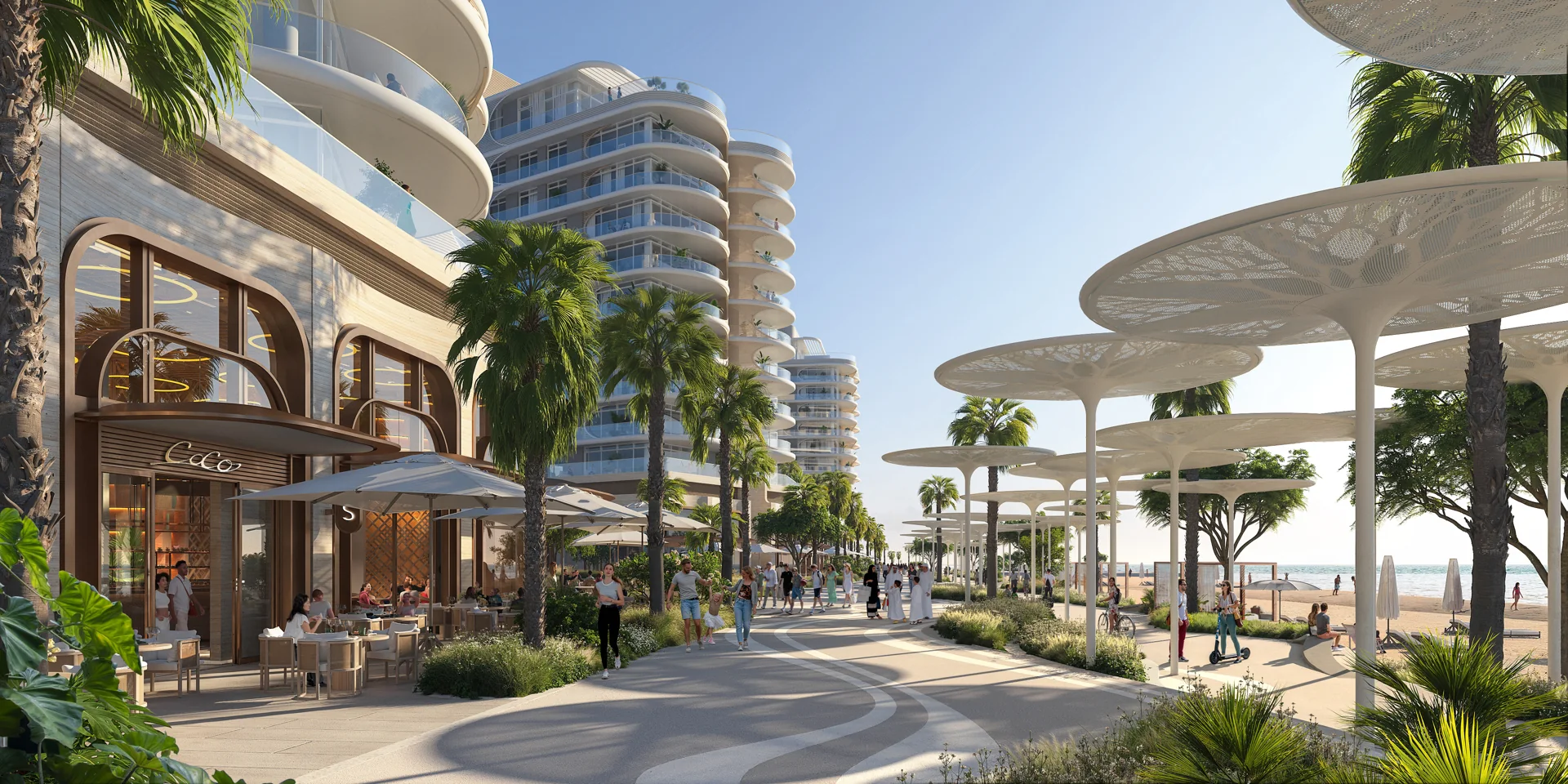 Fahid Beach Terraces waterfront promenade and residential buildings