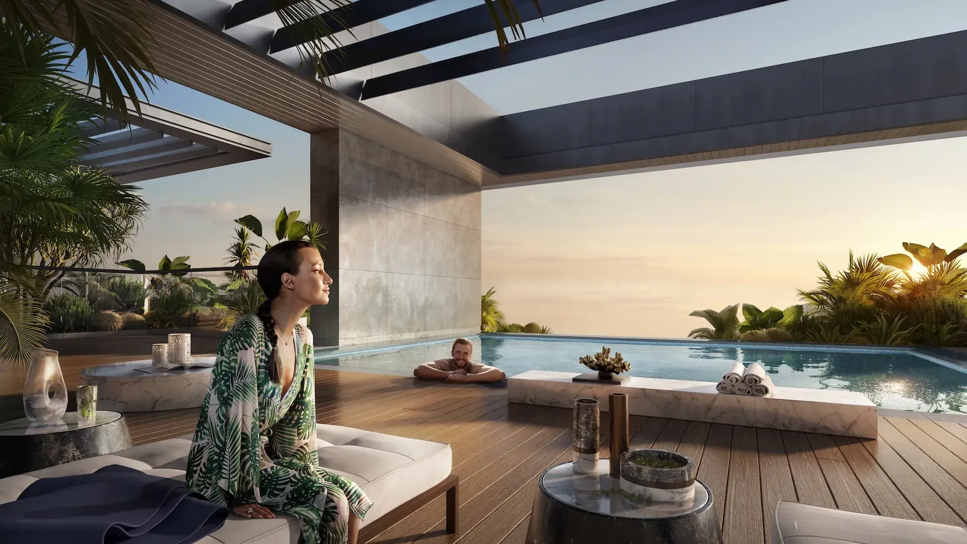 Official landscaped rooftop pool and deck at Grove Museum Views