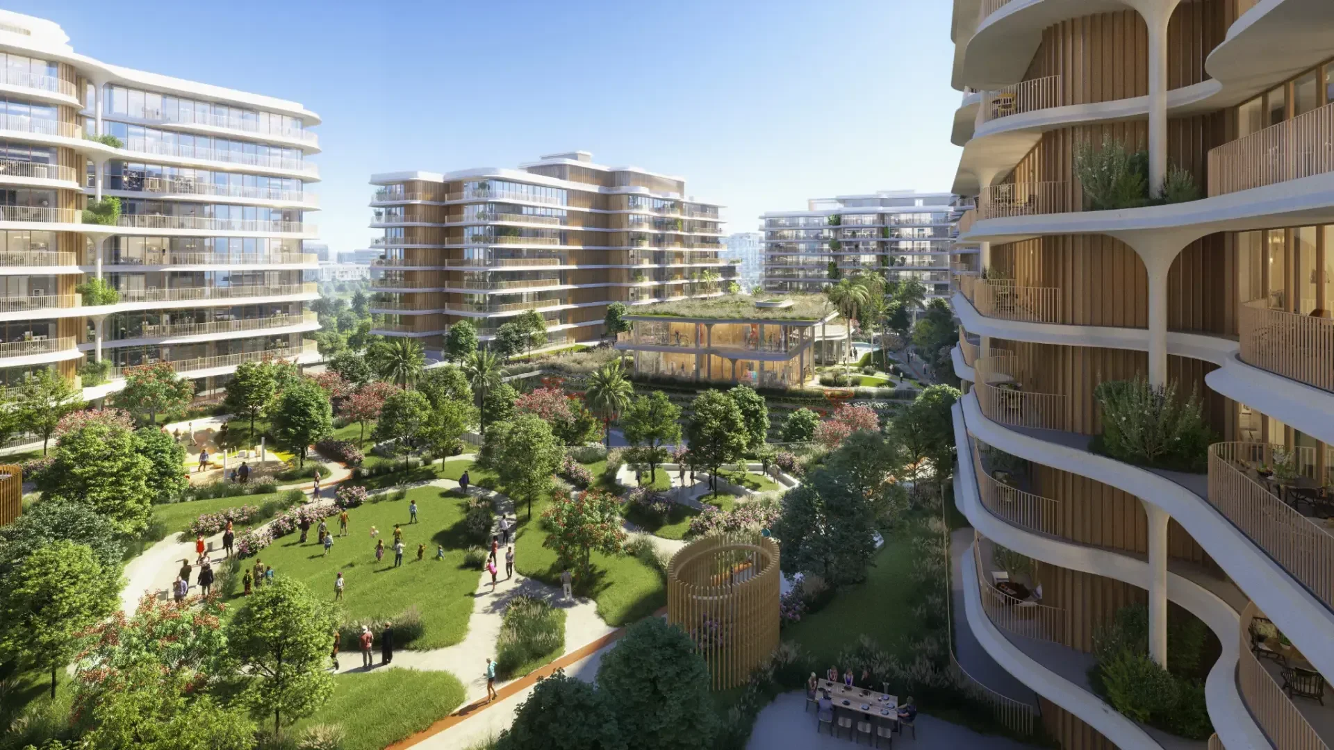Mamsha Al Saadiyat residential community courtyard render, Saadiyat Island Abu Dhabi