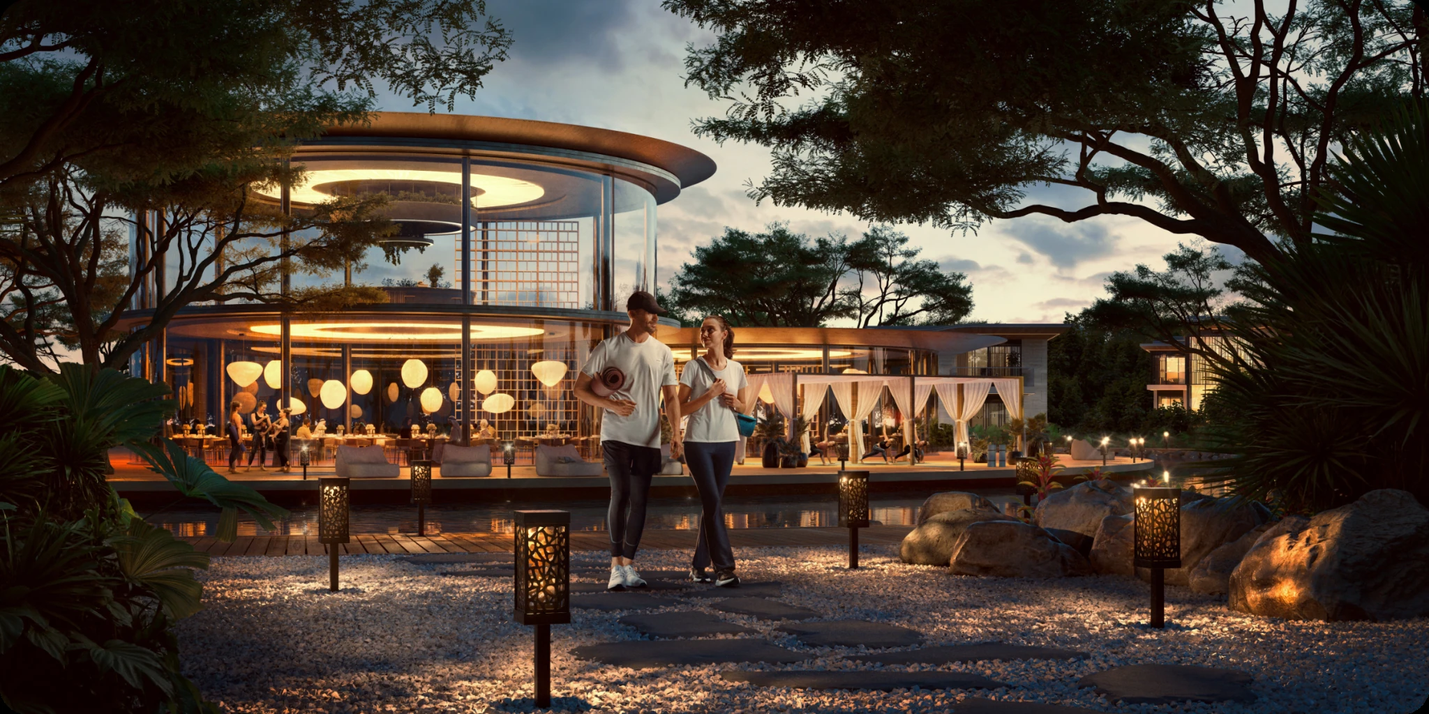 Landscape and hospitality render at Marsa Al Saadiyat