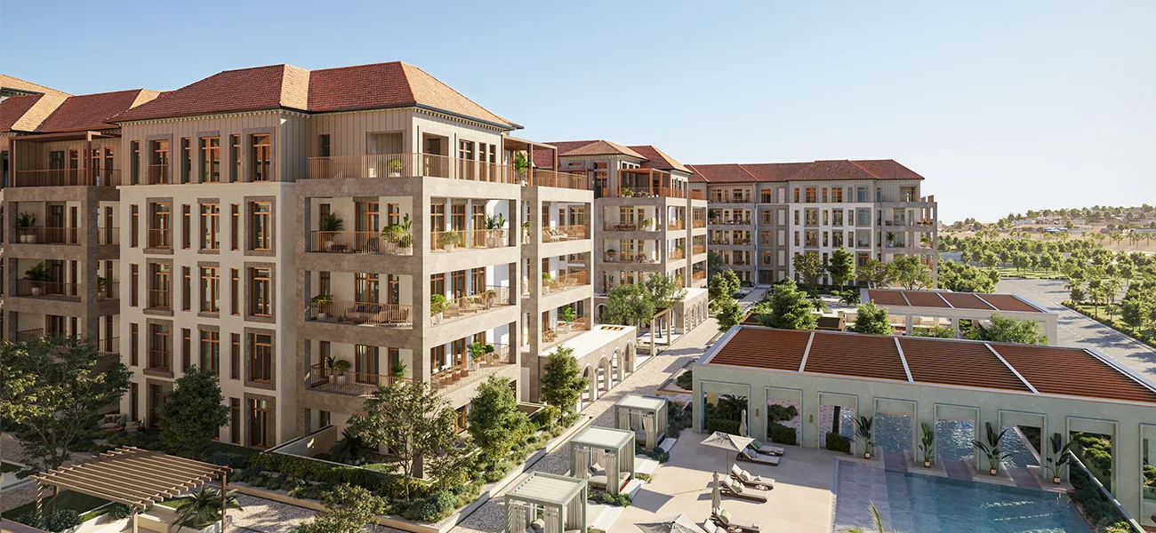 Nawayef Park Views apartments overlooking landscaped grounds on Hudayriyat Island