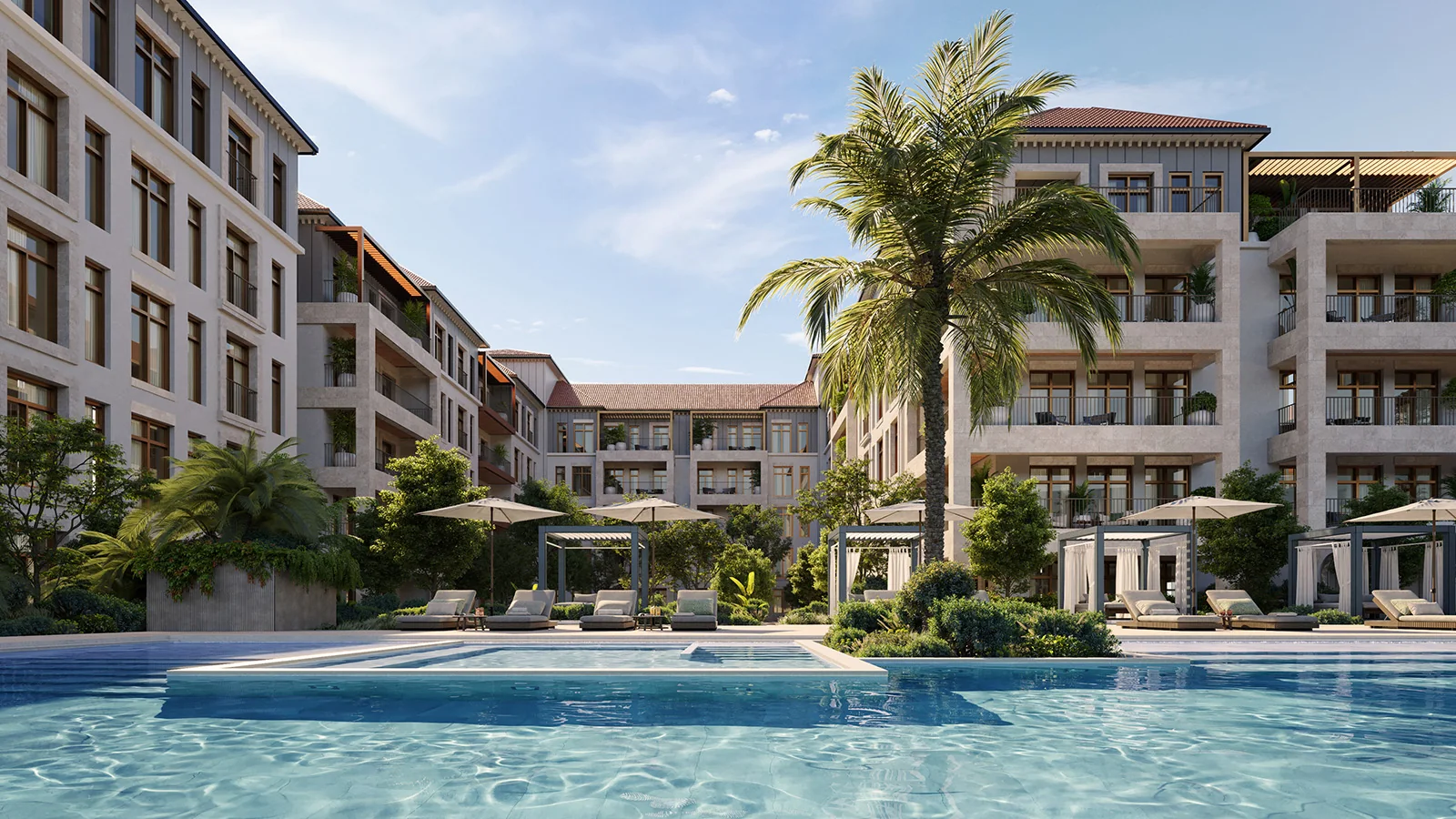 Pool and apartment terraces at Nawayef Park Views