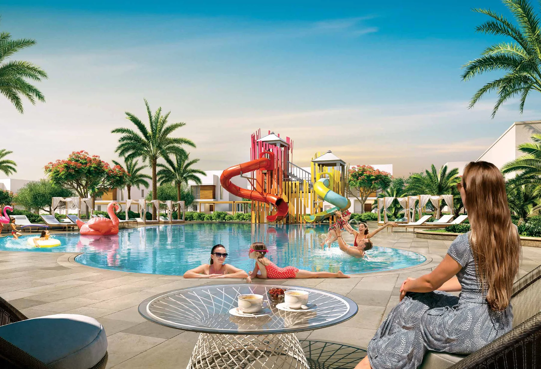 Noya Luma community pool and water play area