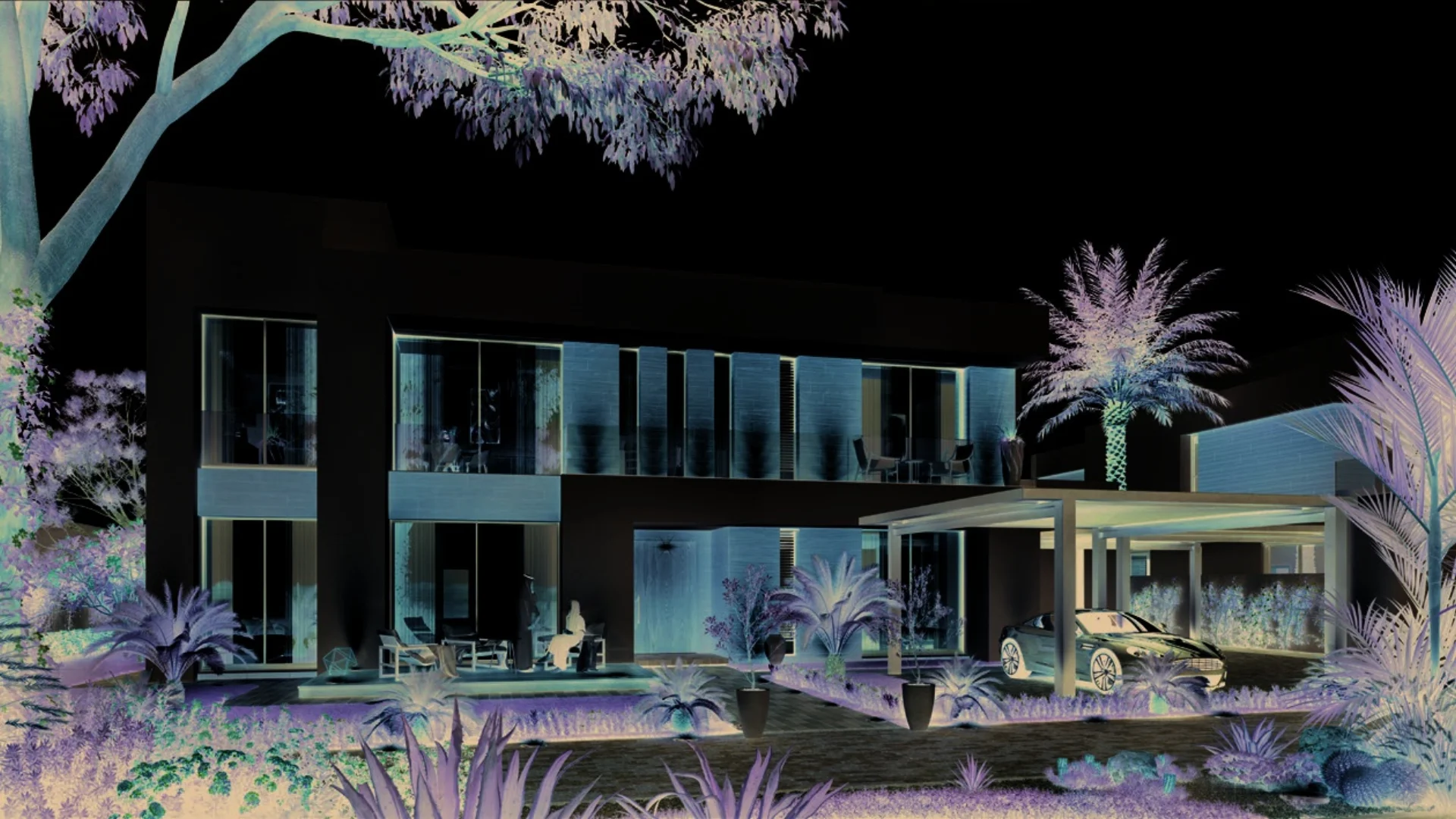 Saadiyat Reserve villa night render with pool terrace, Saadiyat Island Abu Dhabi