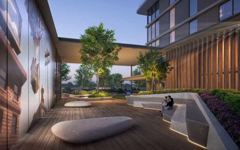 Landscaped courtyard render at Solea Residences