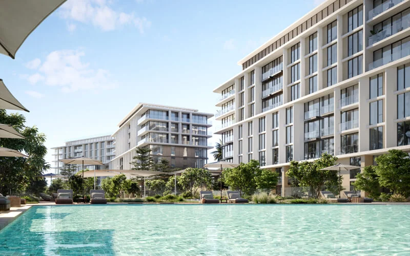 Pool courtyard render at Solea Residences