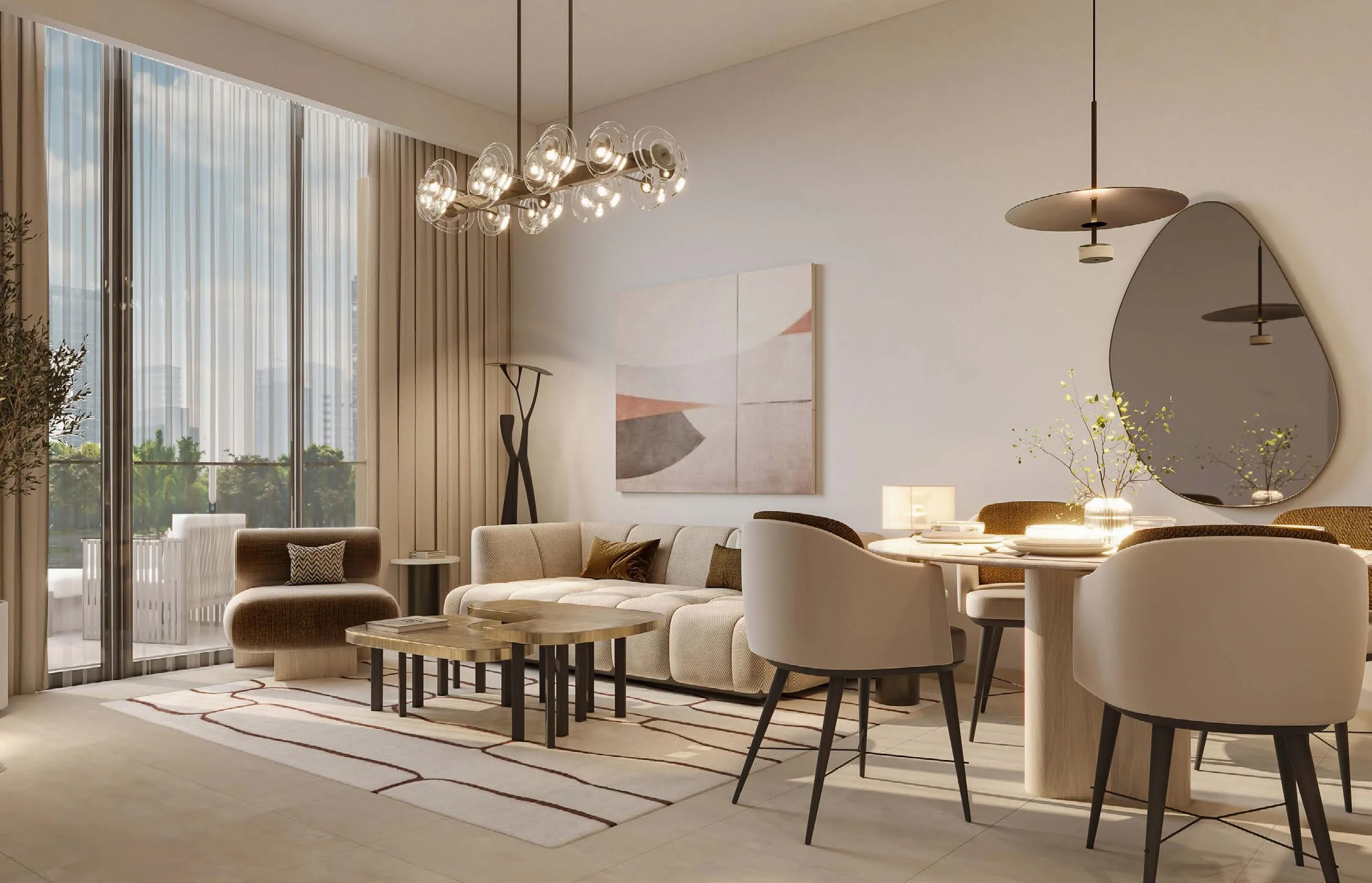 Living and dining room at Vida Residences Saadiyat Island