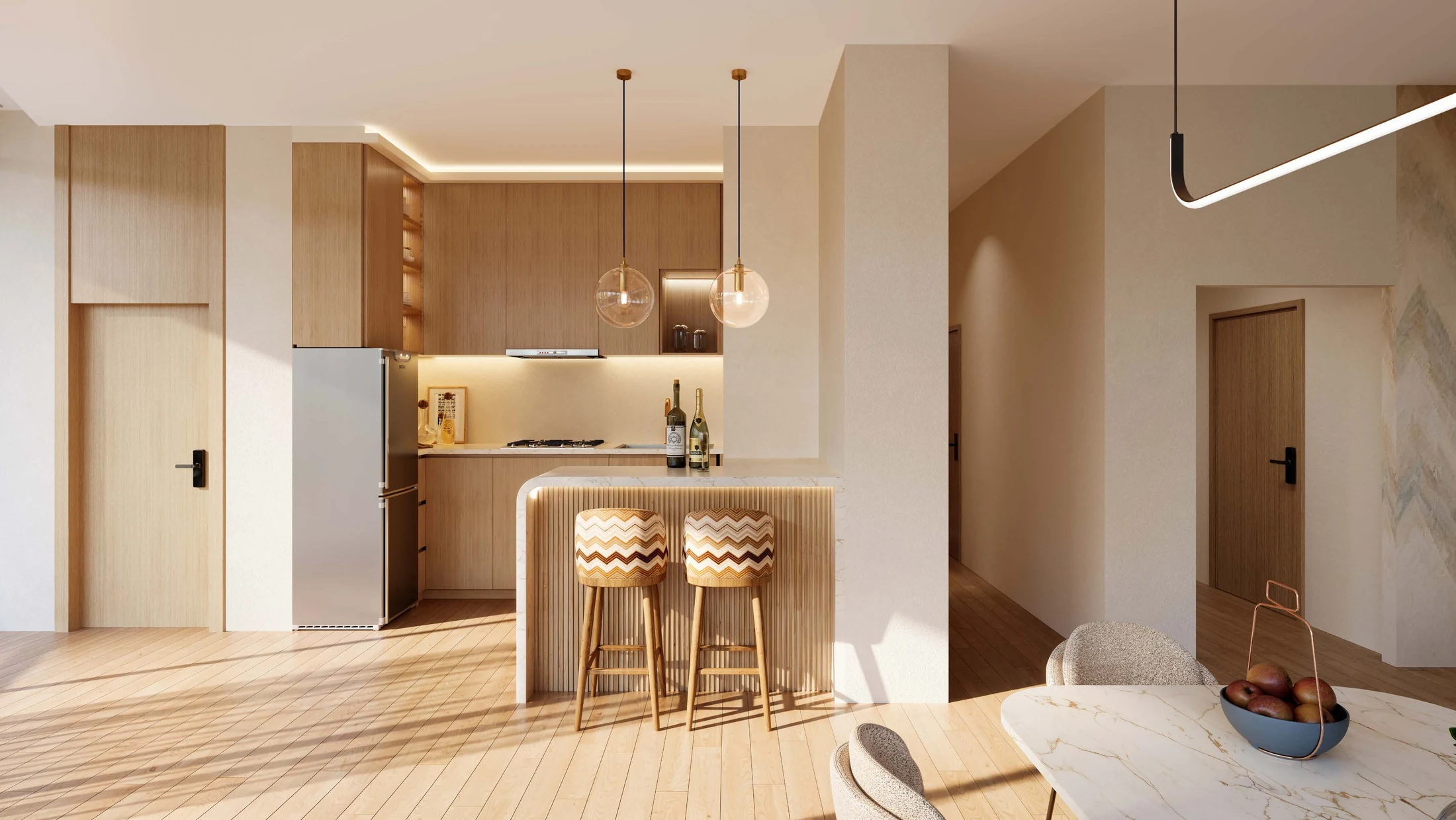 Kitchen and dining interior at Waterfront by Missoni