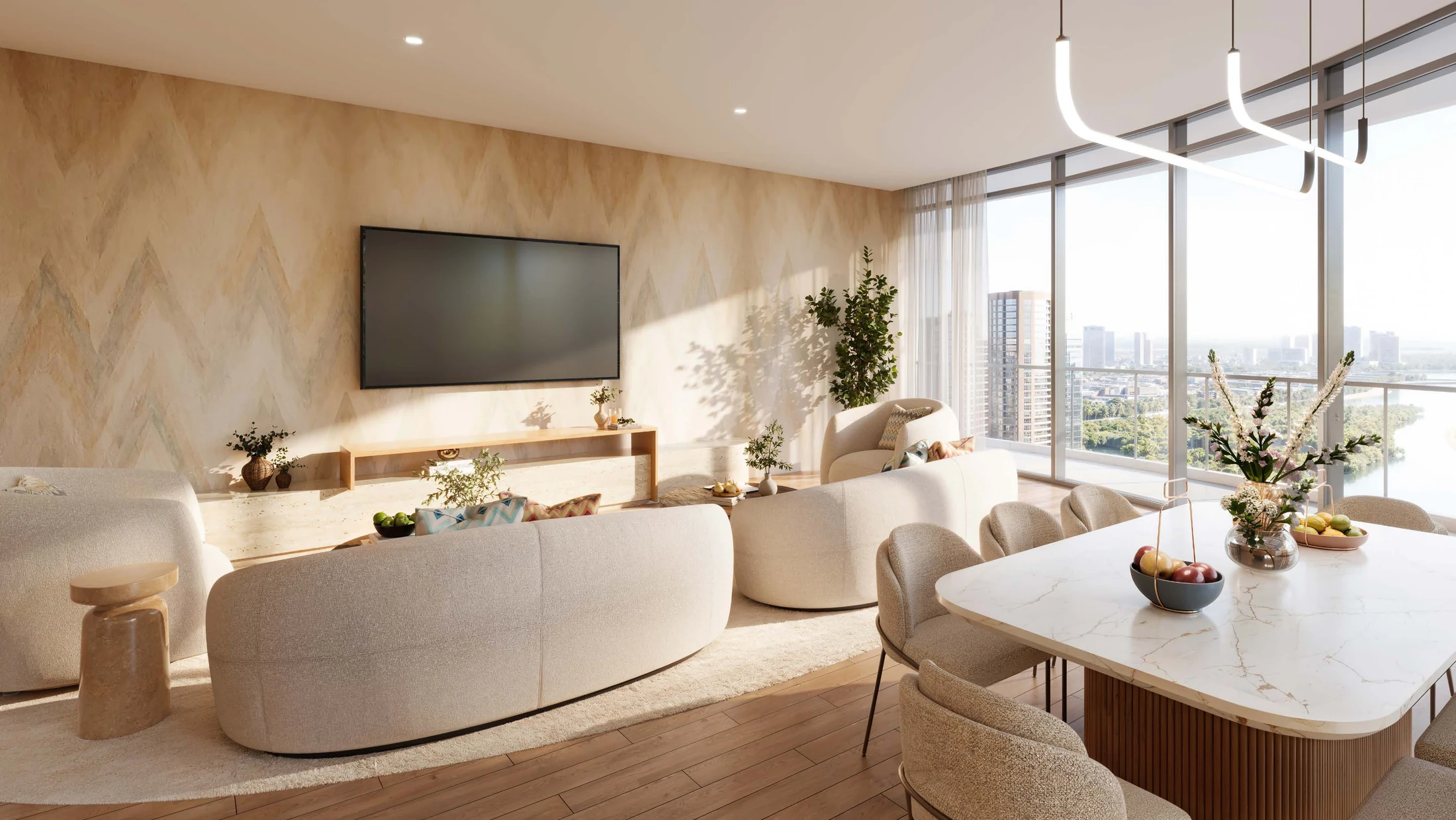 Living room interior at Waterfront by Missoni