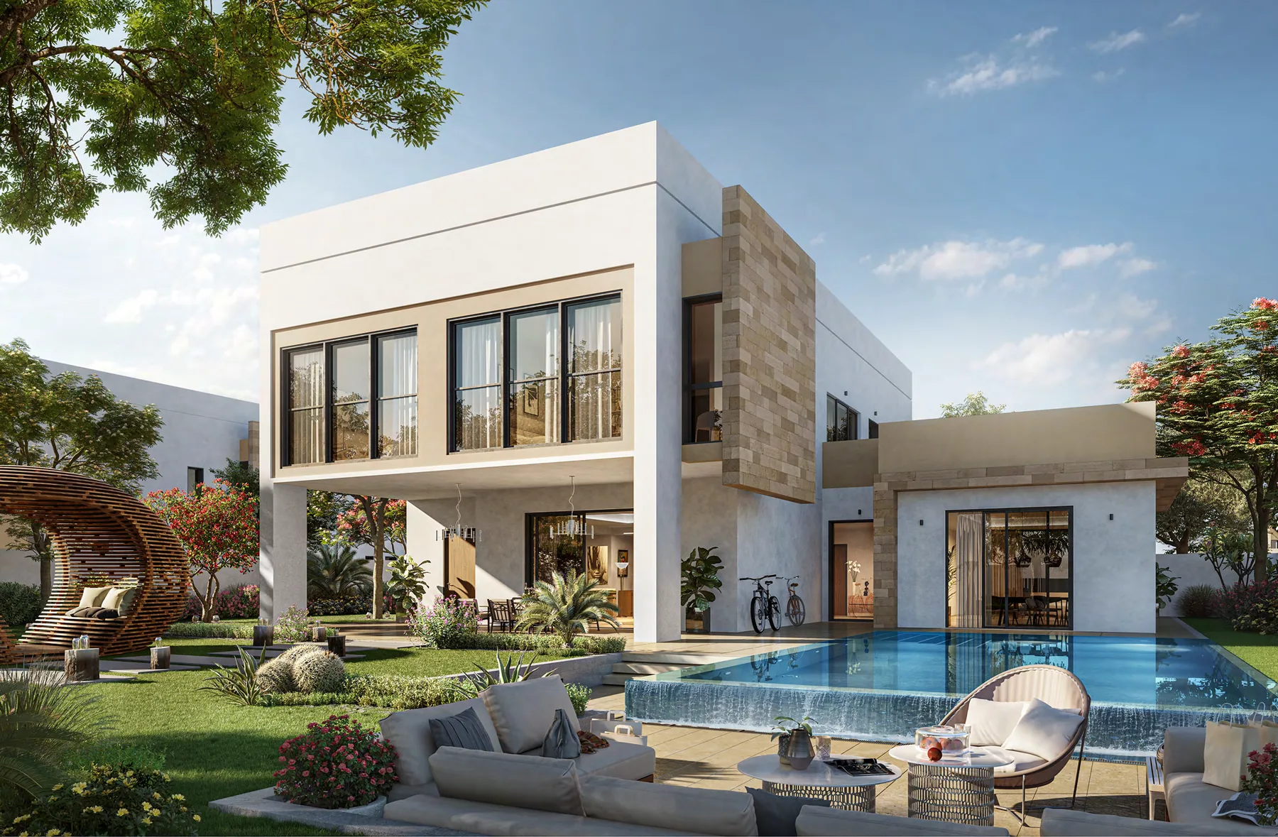 The Dahlias villa with pool and landscaped garden at Yas Acres